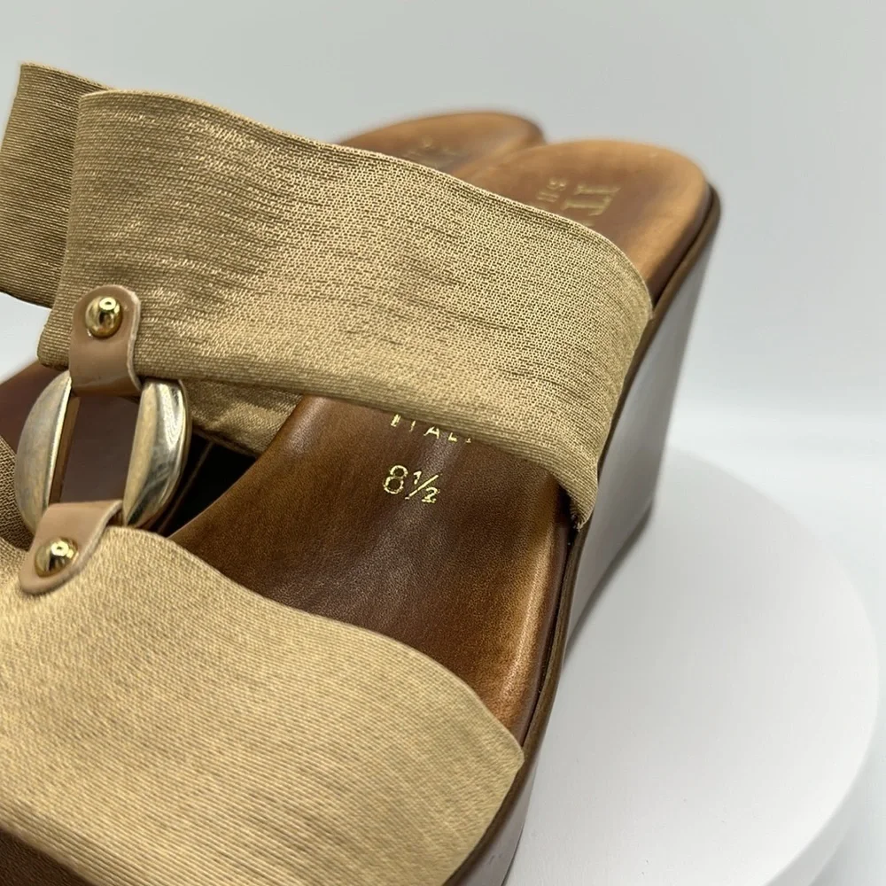 ITALIAN SHOEMAKERS Gold Strap Wedge Sandals, Size 8.5
